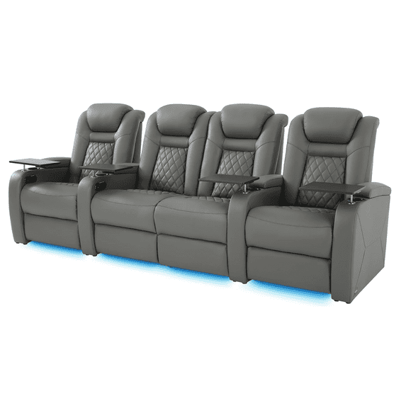 Home Theater Seating, Classic Series Leather Movie Theater Chairs, Power Headrest and Memory with C-Type USB Charger, 7Color Ambient Lighting and Tray Table, Black Power Adjustable Recliner(Row of 1)