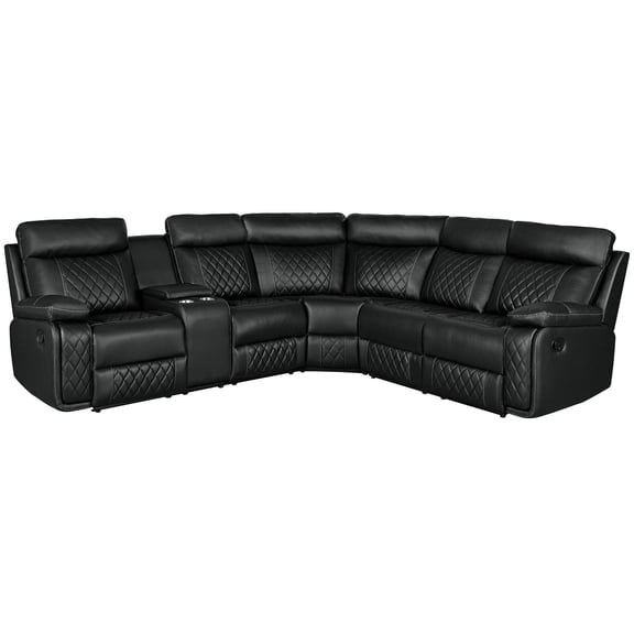 Home Theater Seating Manual Recliner with Cup Holder, Hide-Away Storage PU Reclining Sofa for Living Room, Home Theater, Black
