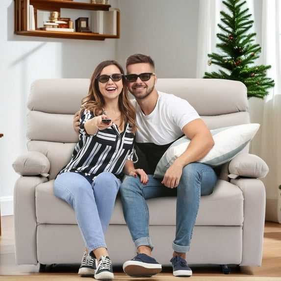 Home Theater Seating Seats, 2 Seater Manual Reclining RV Sofa for Living Room, Beige