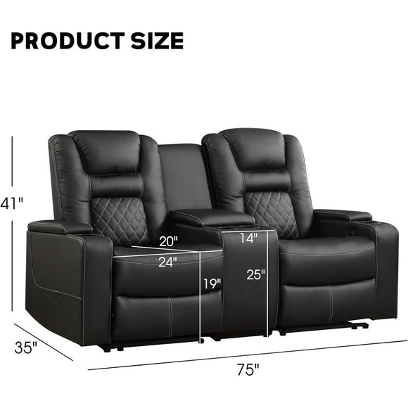 Home Theater Seats, Faux Leather Movie Recliner Chair with Console and USB Charge