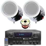 Home Theater Sound System Kit - 1000 Watts Bluetooth Amplifier w/ 2 QTY of 8 Framed Ceiling Speakers 300 W Each, 50 ft Speaker Wire & Remote Perfect for Home,Office, Restaurant, Bar by Technical Pro