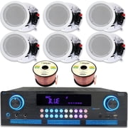 Home Theater Sound System Kit - 2000 Watts Bluetooth Amplifier w/ 4 QTY of 8" Framed Ceiling Speakers 300 W Each, 200 ft Speaker Wire & Remote for Home, Office, Commercial, Bars by Technical Pro