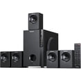 thumbnail image 1 of Home Theater Systems with 5.25 inch Subwoofer, 5.1 Wired Satellite Surround Sound Speakers, 600 Watts Peak Power Deep Bass Audio Stereo System with FM Radio Bluetooth AUX DVD USB SD Input, 1 of 9