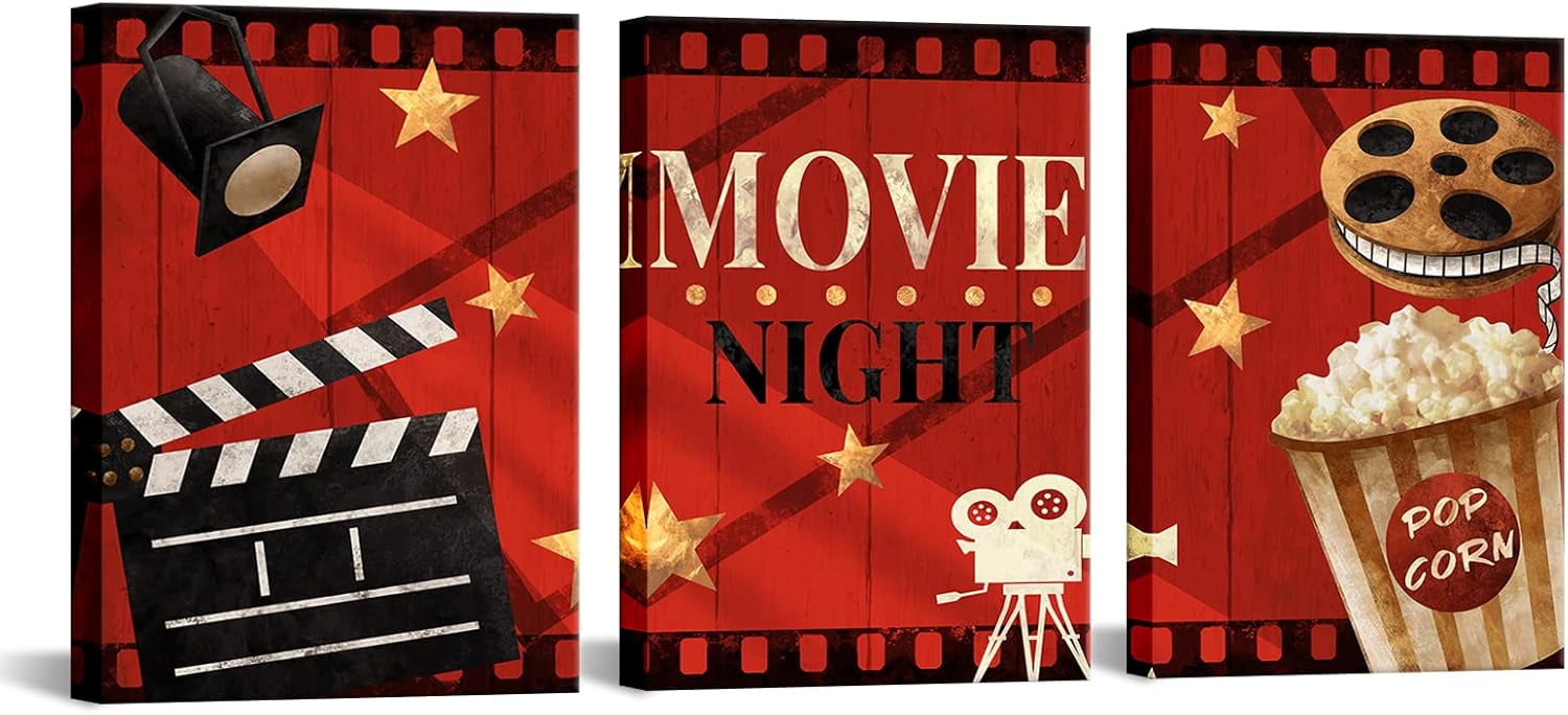 Home Theater Wall Decor Movie Night Sign Canvas Wall Art Prints Movie ...
