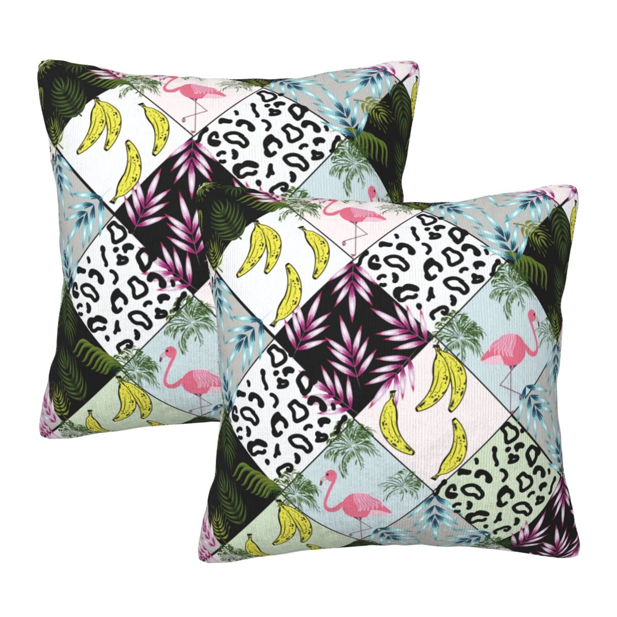 Home Throw Pillow Covers BananaPalmLeafLeopardFlamingoStripe1