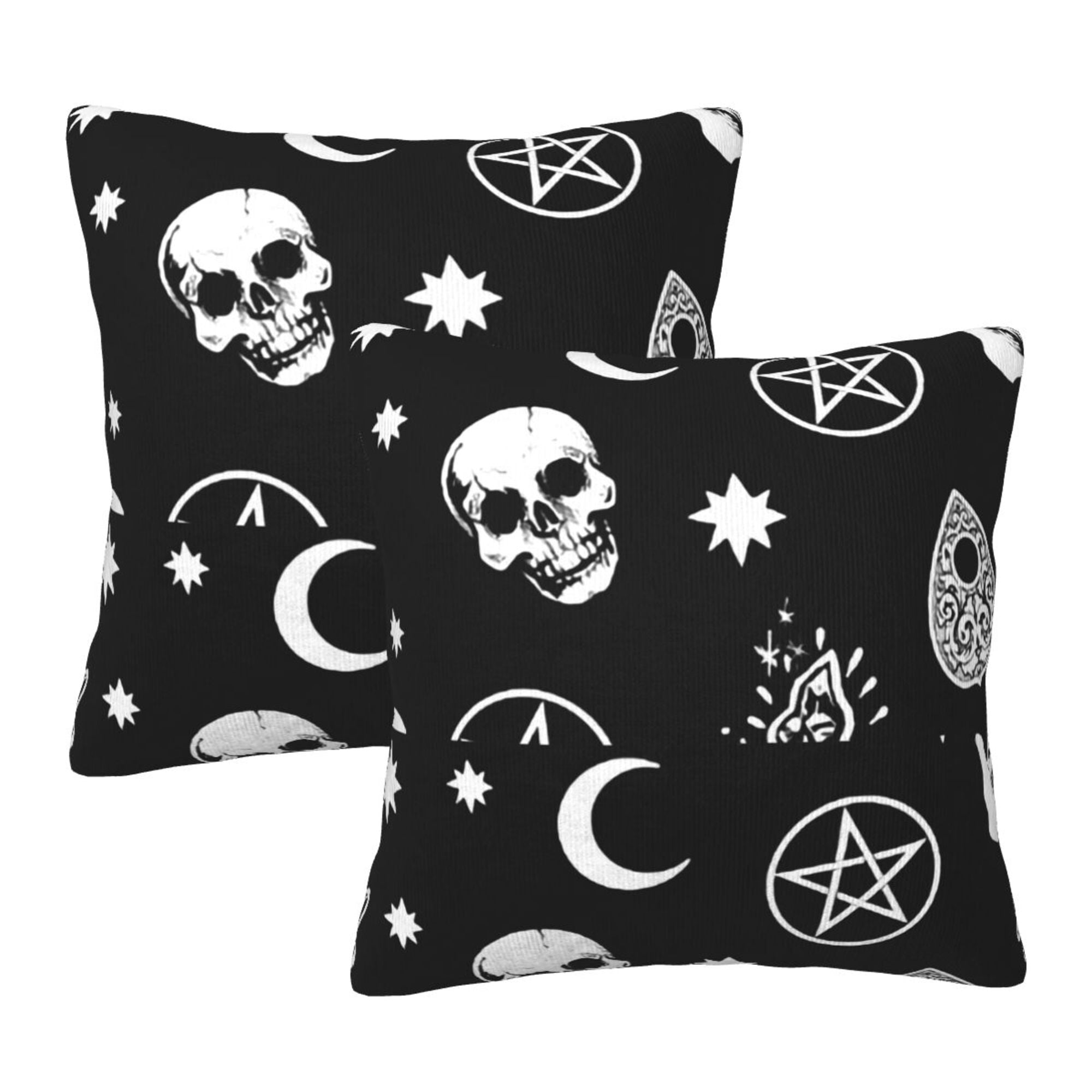 Home Throw Pillow Covers Colorful Skull Cat Moon Gothic Pattern Square ...