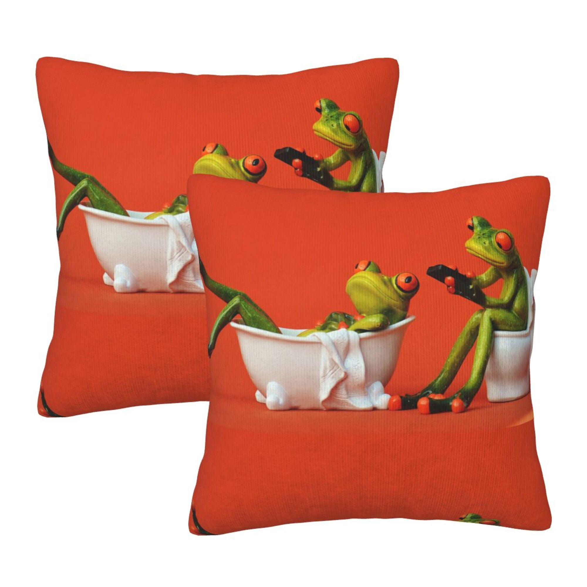 Home Throw Pillow Covers Frog Sit On Toilet and Bathtub Square Thick