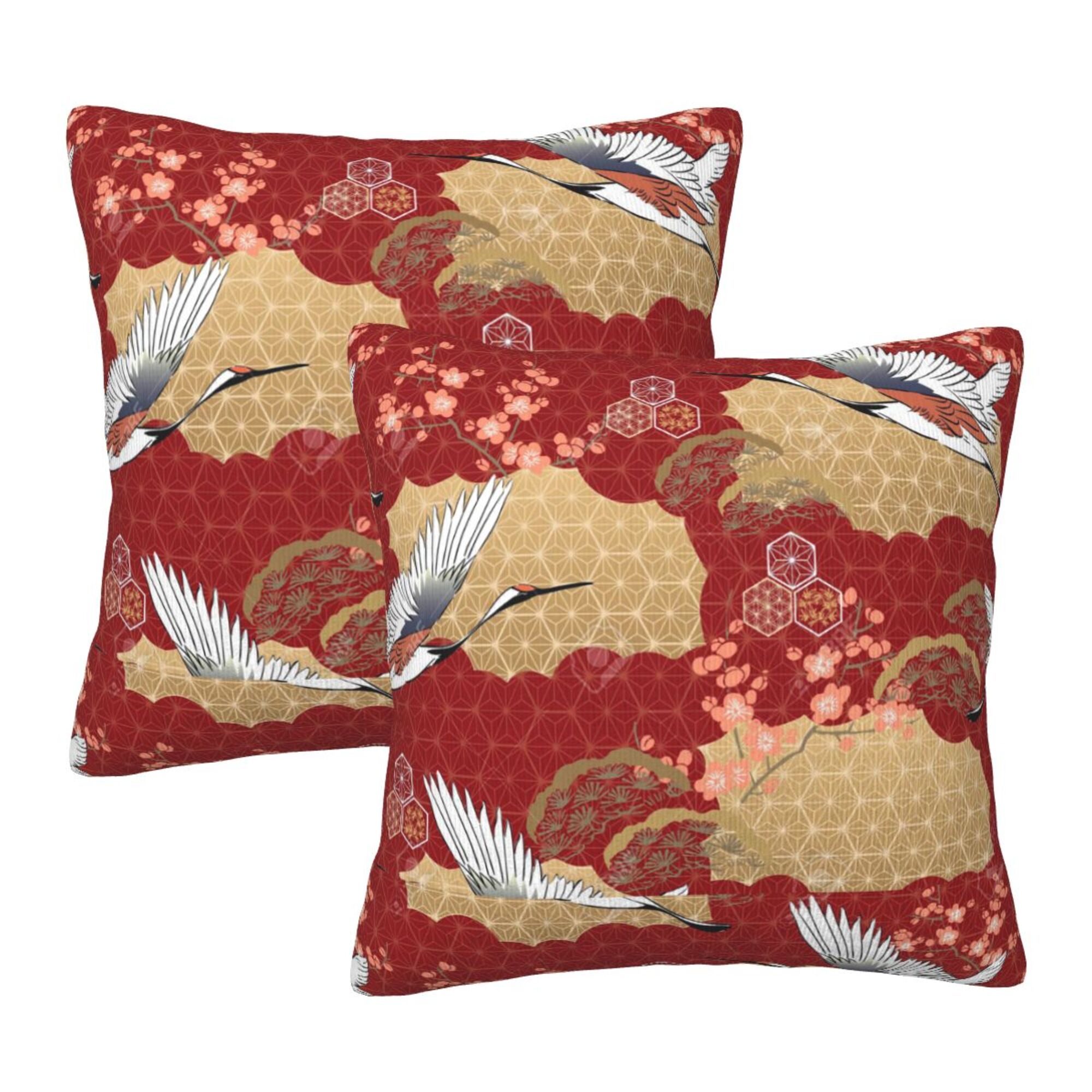 Japanese Pattern Throw Home Throw Pillow Covers Japanese Kimono Pattern Cherry Blossom Crane ...