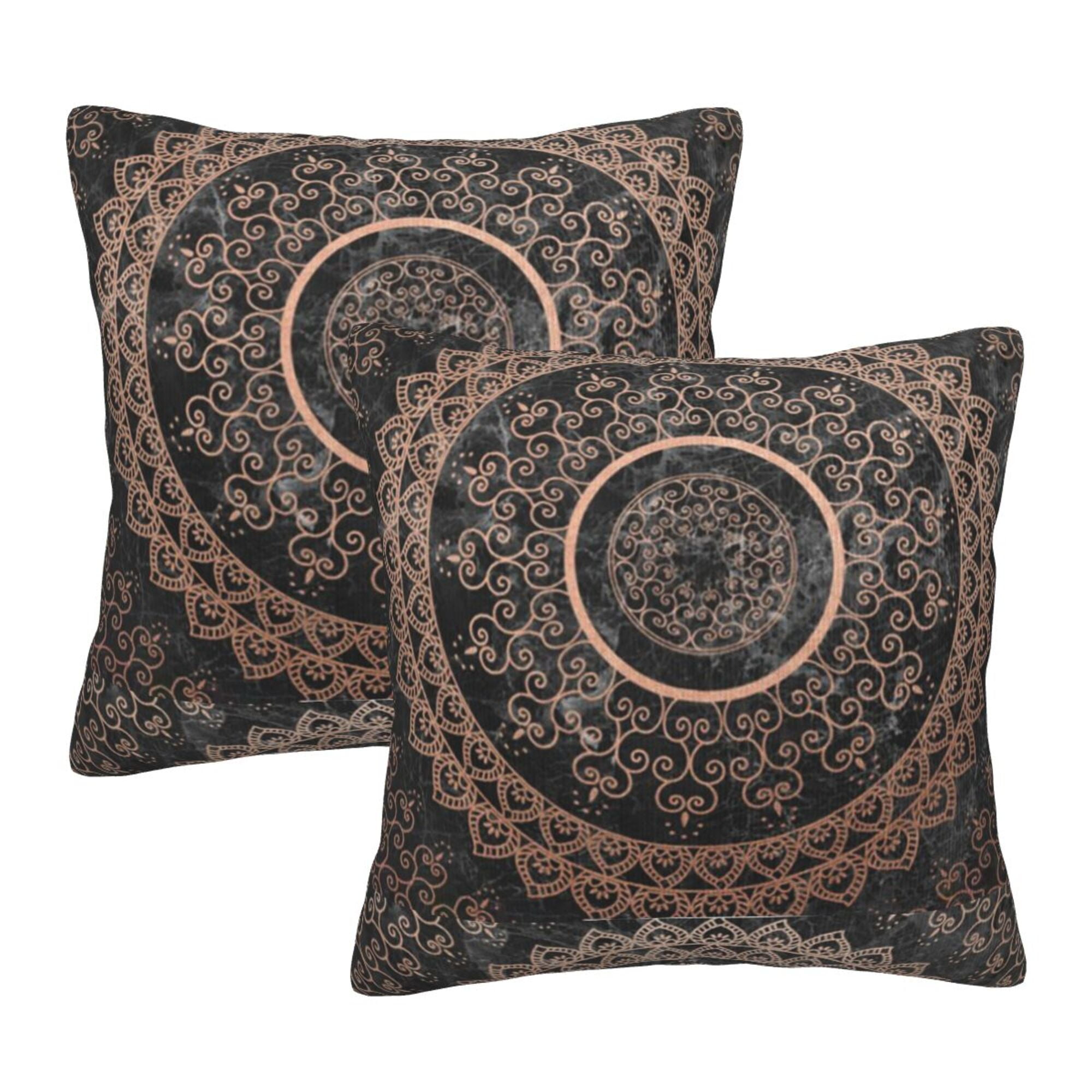 Home Throw Pillow Covers Mandala Rose Gold And Black Marble Square Thick Throw Pillow Covers ...
