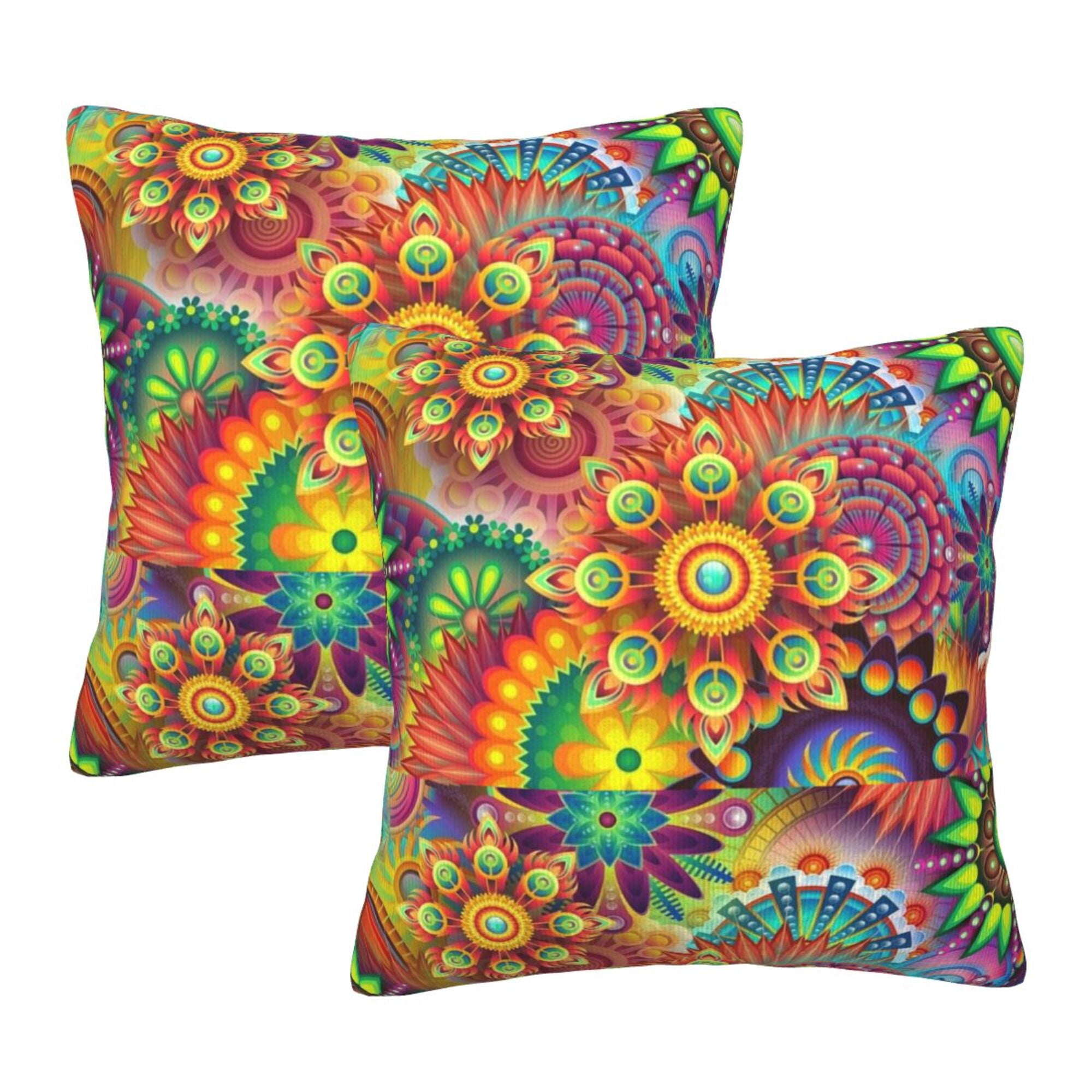 View of Home Throw Pillow Covers Trippy Flower Abstract Pattern Square Thick ...