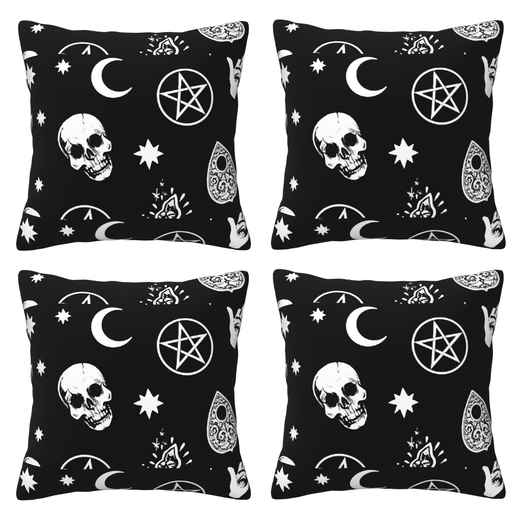 Home Throw Pillow Covers Two Sides Printed Colorful Skull Cat Moon ...