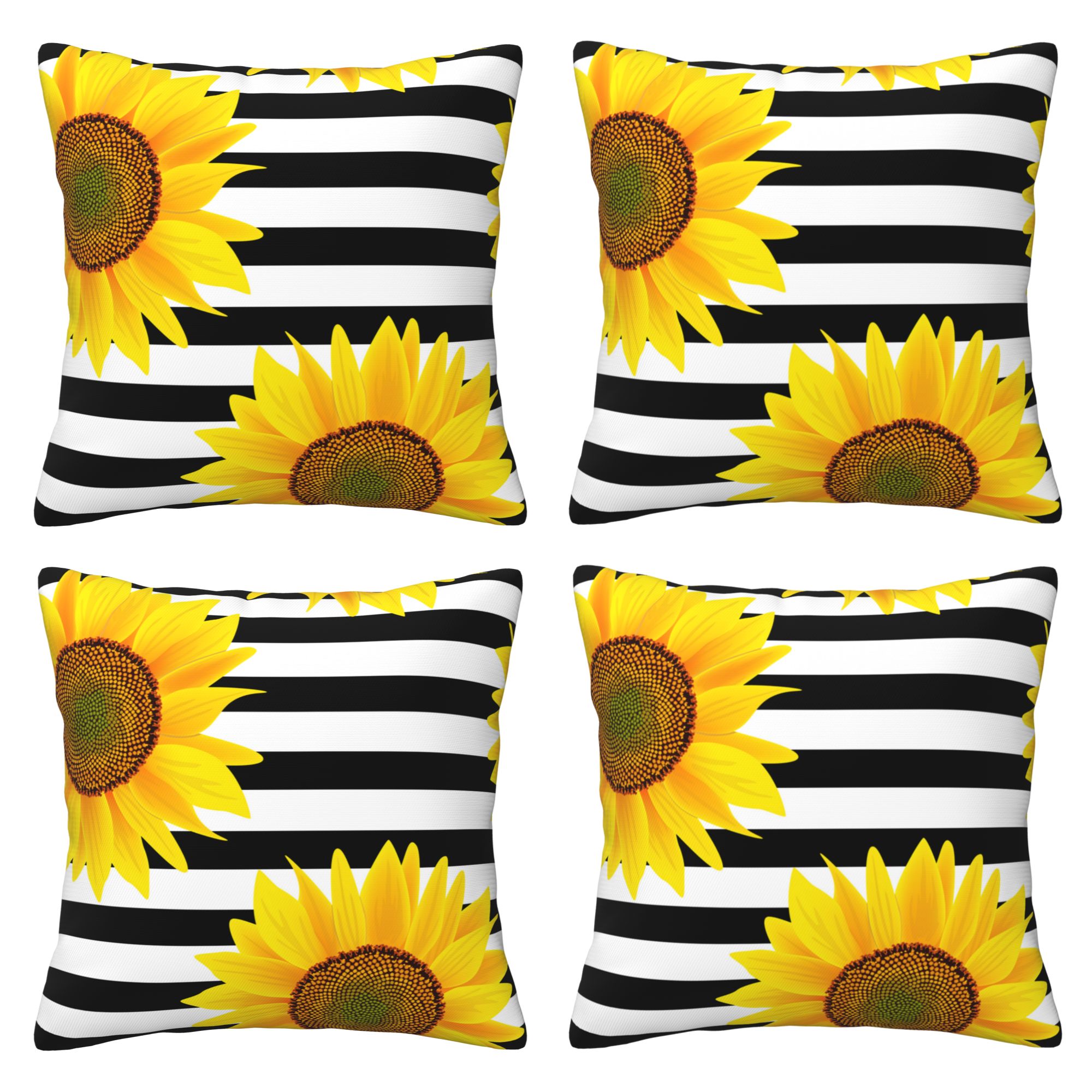 Home Throw Pillow Covers Two Sides Printed Sunflowers on Black White