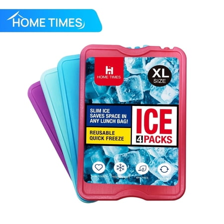 HOME TIMES 4 Pack Ice Packs, 4.72” x 6.88” Reusable Four-color Cool Packs for Lunch Box & Cooler (Water Injection Required)