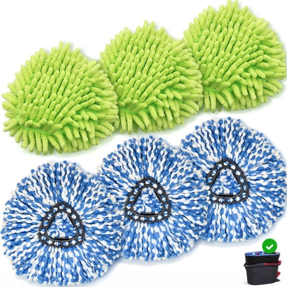 Home Times 6 Pack Mop Refills Compatible with O-Cedar RinseClean, 3 Microfiber and 3 Chenille Washable Triangular Replacement Heads for Hard Floors