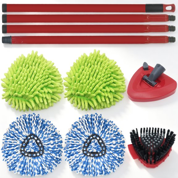 Home Times 7 Pack Mop Replacement Kit Compatible with O-Cedar RinseClean 2-Tank Spin Mop, Telescopic Handle, Mop Base, Mop Heads & Scrub Brush