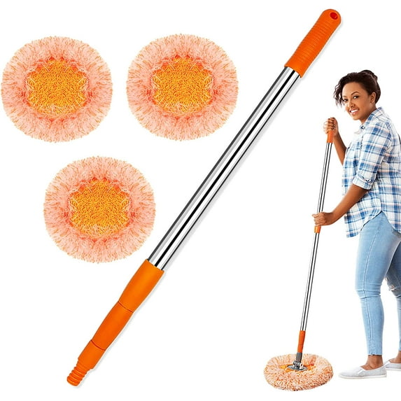 Home Times Dust Mop, Microfiber Mops for Floor Cleaning, with Height Adjustable Handle and 3 Washable Mops Pad, Wet & Dry Floor Cleaning Mop for Hardwood, Tiles, Laminate - Dust Broom (Orange)