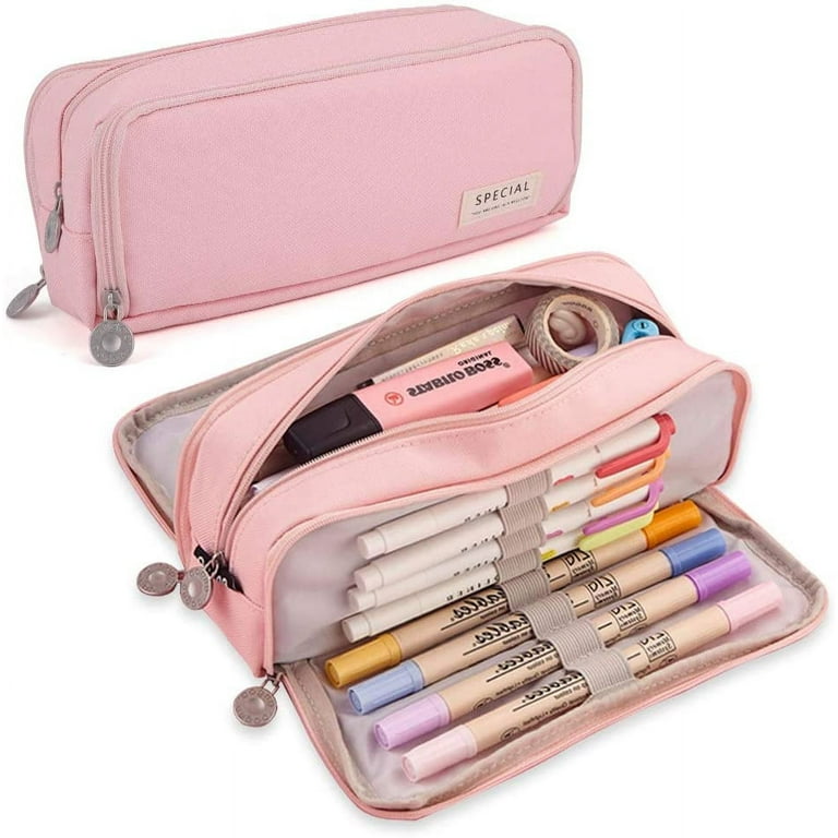 Home Times Pencil Case Big Capacity Pencil Bag 3 Compartments Pencil Pouch  Oxford Stationery Storage Pen Bag, Pencil Case for Girls and Boys Students  (Pink) 