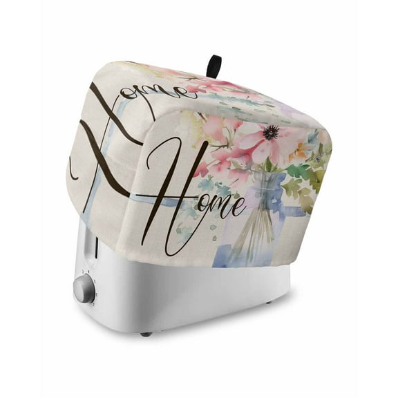Home Toaster Cover 2 Slice, Spring Flowers Watercolor Style Linen Texture Bread Maker Cover Toaster Dust Cover with Pockets, Dust-Proof Cover for Kitchen Small Appliance 12x7.5x8in