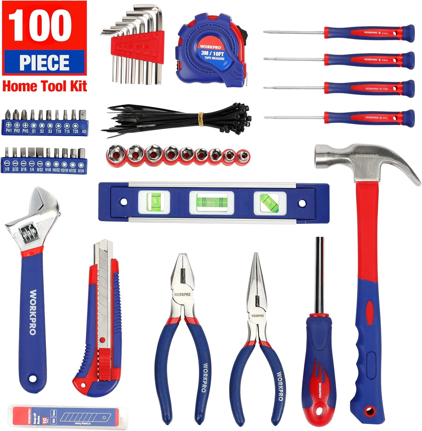 Home Tool Kit, 100-Piece Kitchen Drawer Hand Tool Set with Pouch ...