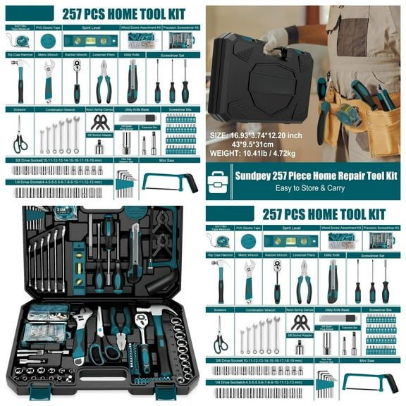 Home Tool Kit 257-PCs - Household Basic Repair Tool Set for Men Women - General Hand Mechanic's Tool Set & Screwdriver Set & Wrench Set & Socket & Portable Tool Box Storage Case Blue
