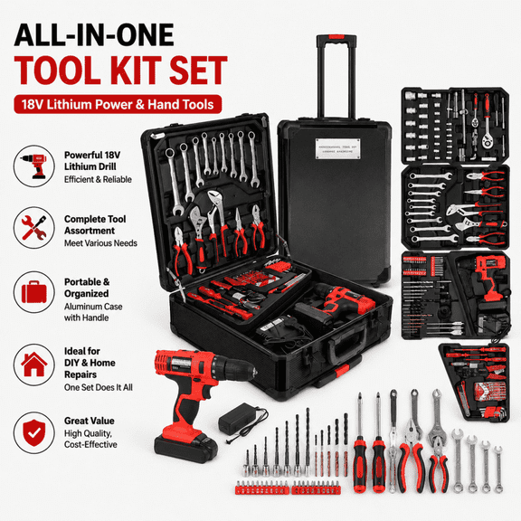 Home Tool Set Kit - 799 PCS Home Auto Repair Tool Kit with Rolling Tool Box, Mechanic Tool Sets with 18V Max Cordless Power drill, Perfect for Homeowner, Diyer, Handyman