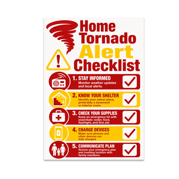 Home Tornado Alert Checklist - Safety Preparedness - 13x19 Poster Print