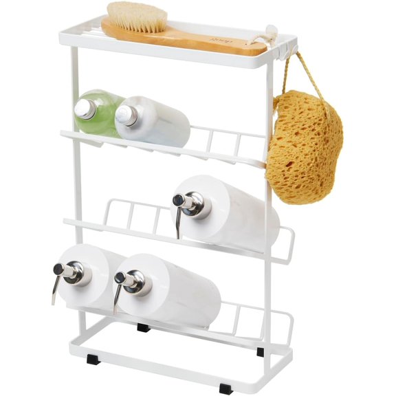 Home Tower Bath Rack - Bathroom Shower Storage Holder, Caddy Shelf Organizer - Medium, 17" - Steel - Holds Up to 9 Dispensers