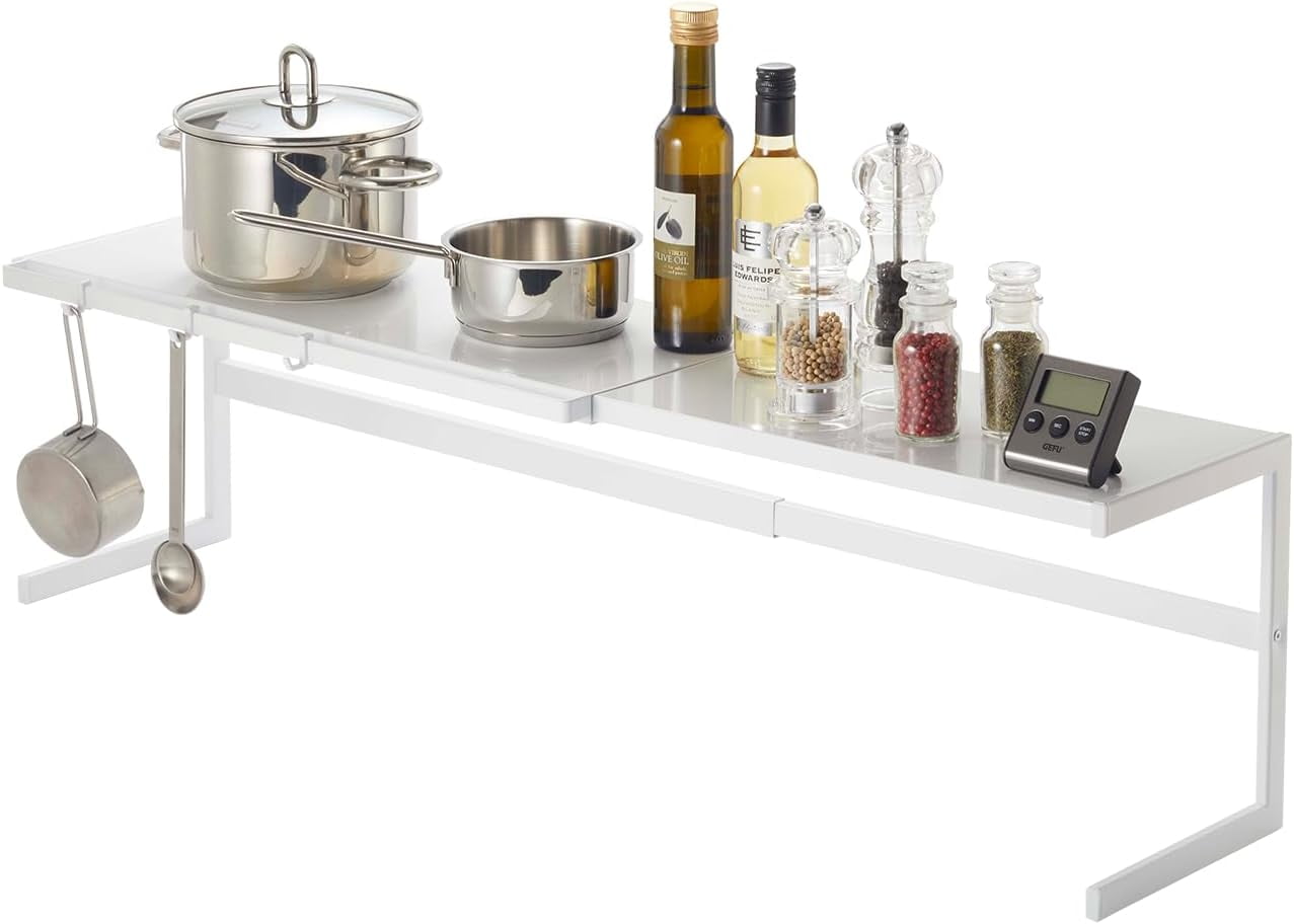 White Steel Expandable Kitchen Support Rack with Hooks
