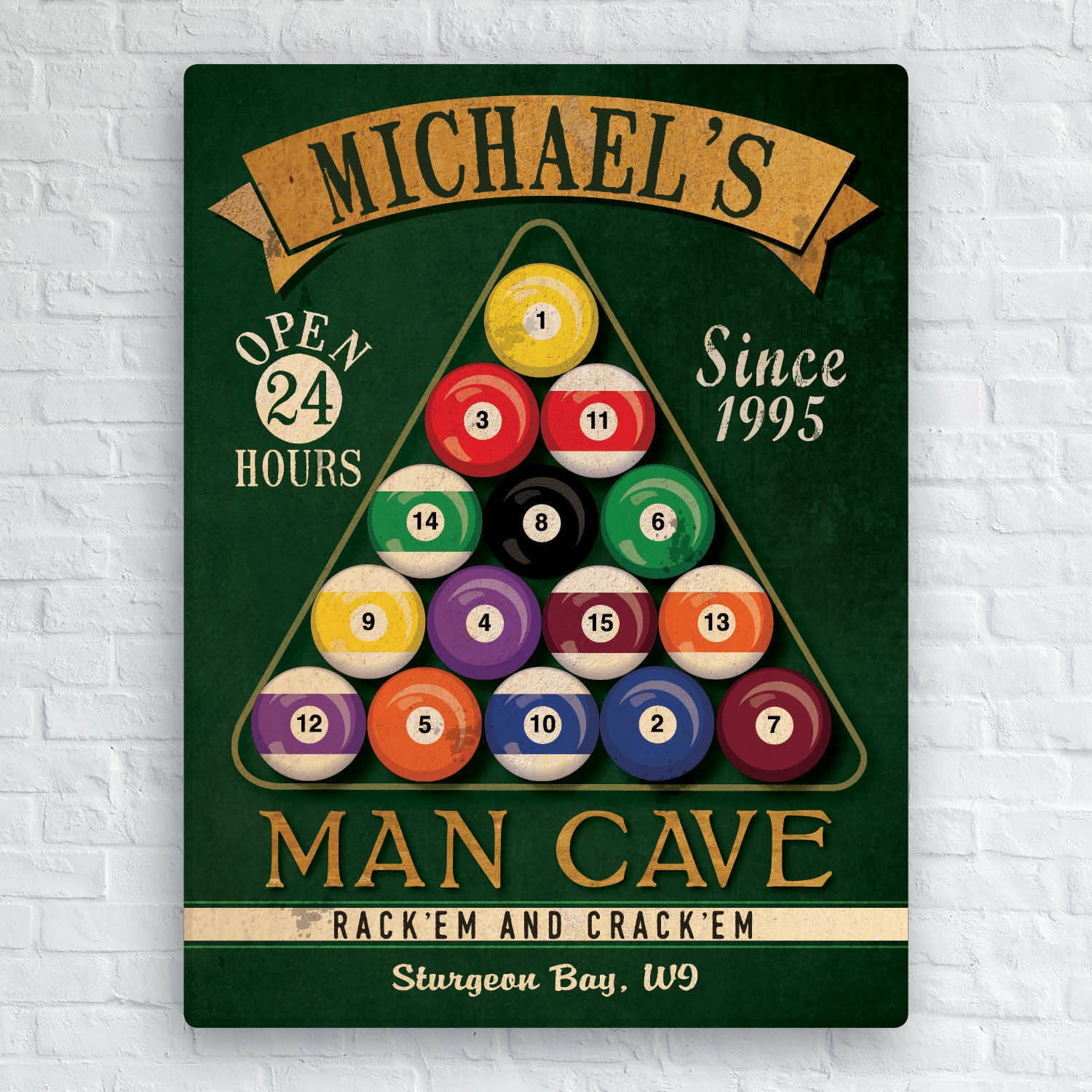 Home Town Billiards Personalized Canvas, 18x24