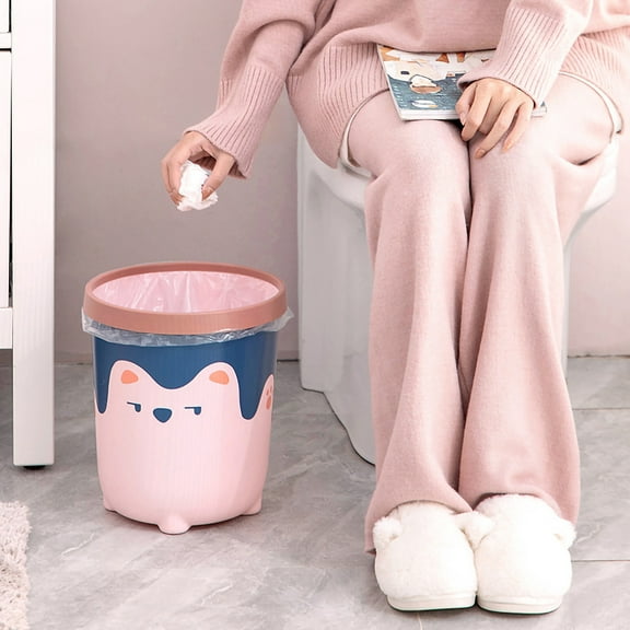 Home Trash Bins ,Large Capacity Recycle Trash Can Bin ,Cute Bear Pattern Plastic Garbage Wastebasket, Durable Rubbish bins for Home Office [Large Pink]