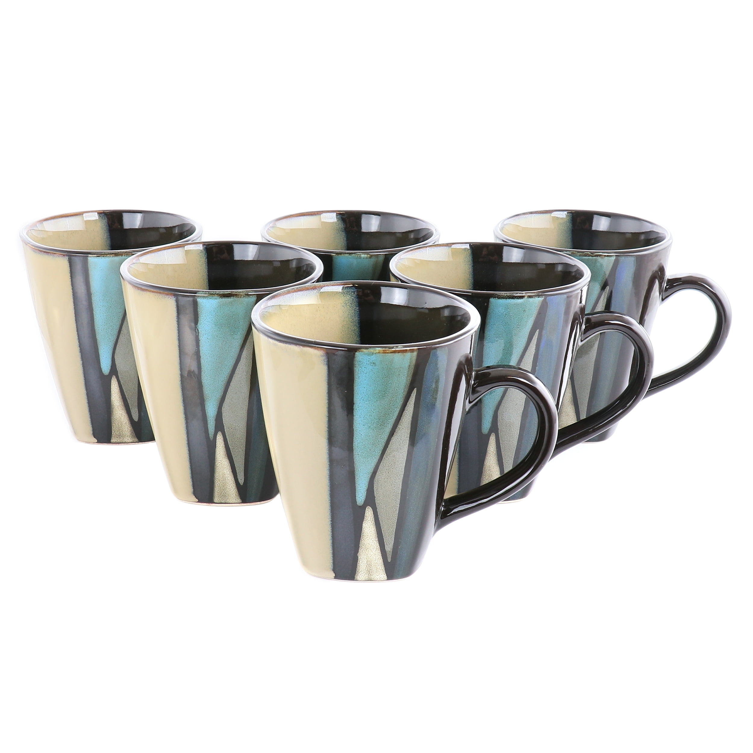 Home Trends Althea 6 Piece 15 Ounce Soft Square Stoneware Mug Set in Teal  Reactive Glaze