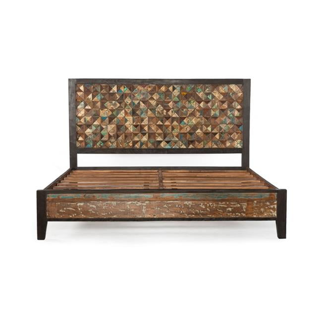 Messina Multi-Color Teak and Mango Wood Queen Bed Frame