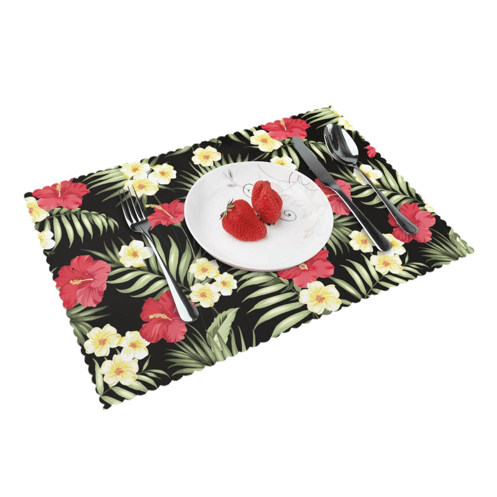 Home Tropical Plumeria And Green Palm Leaves Placemats Set Of 4