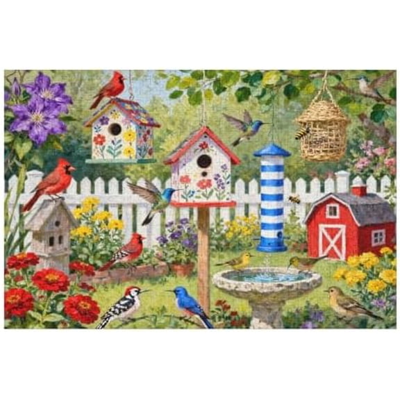 Home Tweet Home 1000 Piece Jigsaw Puzzle for Adults Cute Birdhouse Garden Scene Puzzle, Colorful Nature Art, Relaxing 1000 PCS Puzzle for Family Game Night