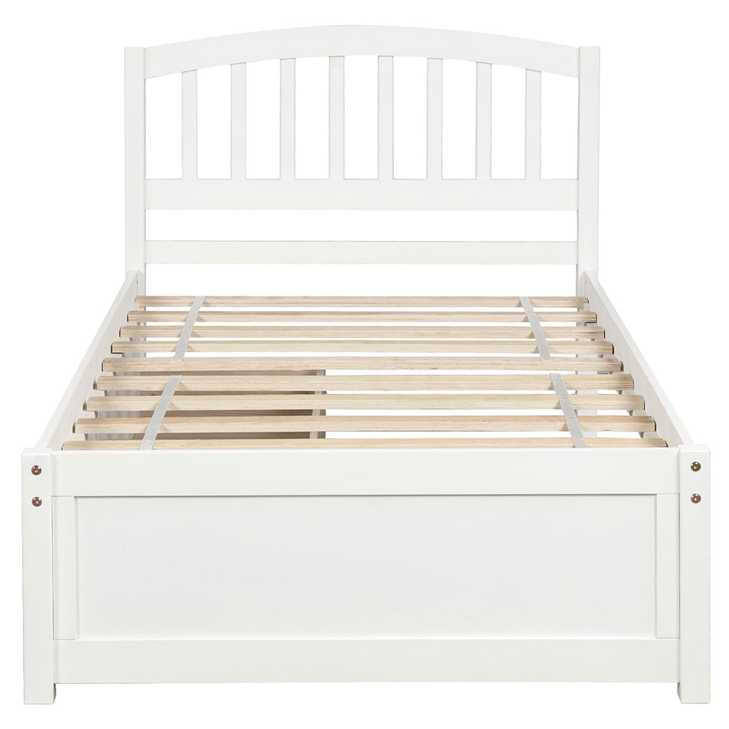 Home Twin Platform Storage Bed Wooden Slatted Bed Frame with 2 Drawers and Headboard White