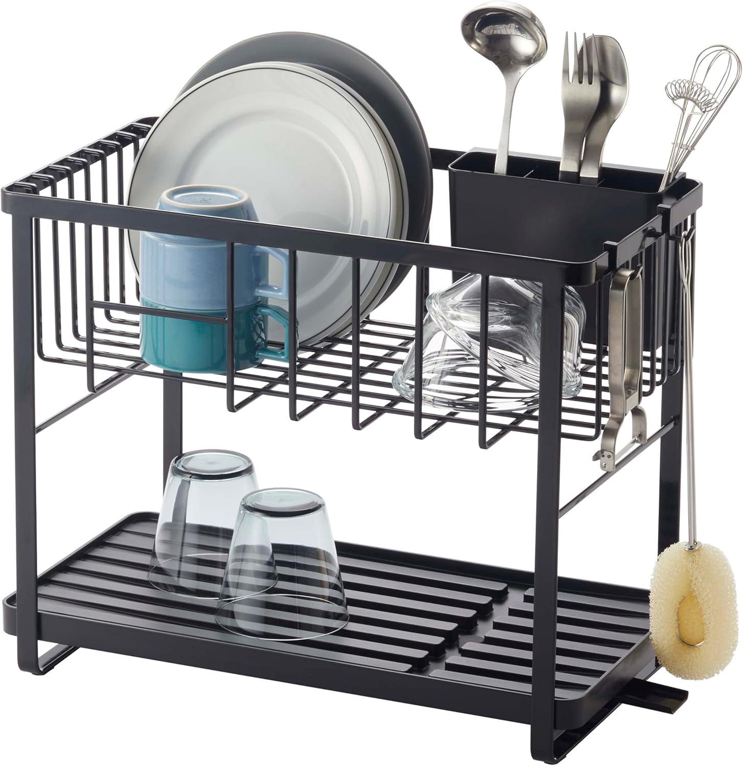 Compact Draining Rack Home Two-Tier Adjustable Dish Drainer Rack, Compact Drying Rack with ...