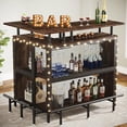 thumbnail image 1 of Home  Unit  L-Shaped  Table with Stemware Racks and Shelves  Corner Mini Coffee Liquor Cabinet with Footrest for Home/Kitchen/Pub  Rustic, 1 of 2