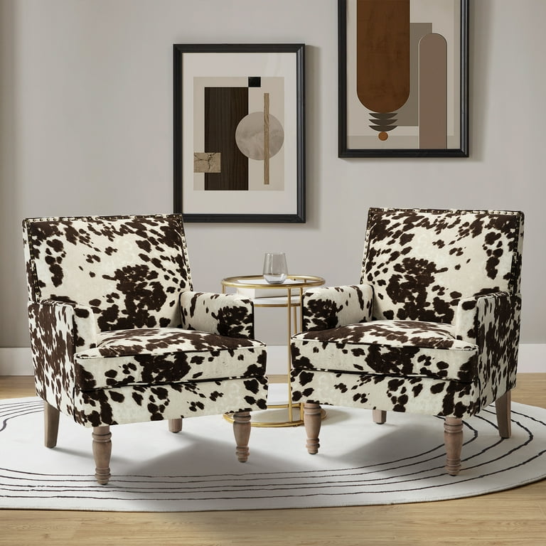 Home Upholstered Armchair Cowhide Set of 2 Accent Chairs Turned Wooden Legs with Nailhead Trim Sofa Brown Walmart