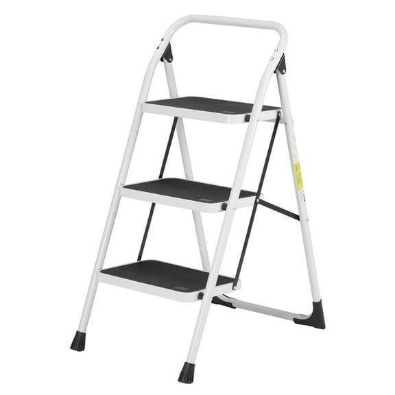 Home Use 3-Step Short Handrail Iron Ladder Black and White