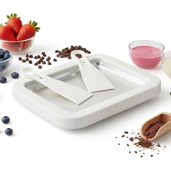 Home Use Curled Ice Cream Maker - Magic Instant Freezing Tray Soft Ice Cream and Frozen Yogurt. Easy to Use Ice Cream Rolling Tray with Scraper. Ideal Summer Gift and Children's Kitchen Activities (W