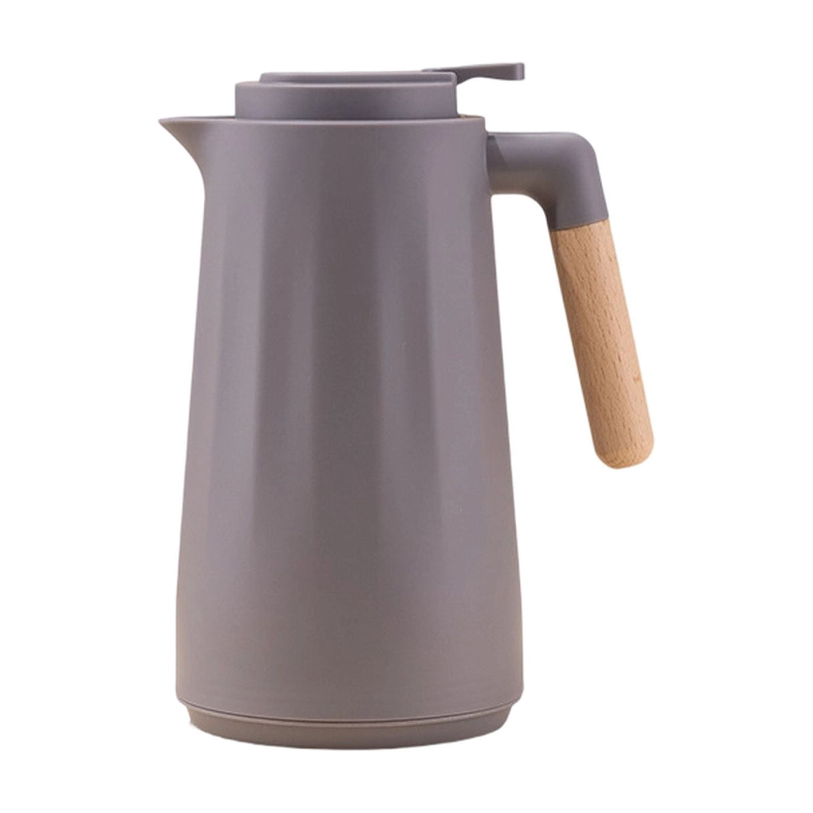 Home Use Glass Lined Insulated Coffee Carafe With Wooden Handle, Large Capacity Thermal Pitcher For Office Kitchen Hot Water,Gray