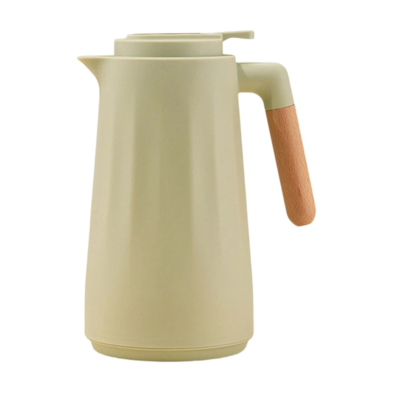 Home Use Glass Lined Insulated Coffee Carafe With Wooden Handle, Large Capacity Thermal Pitcher For Office Kitchen Hot Water,Green