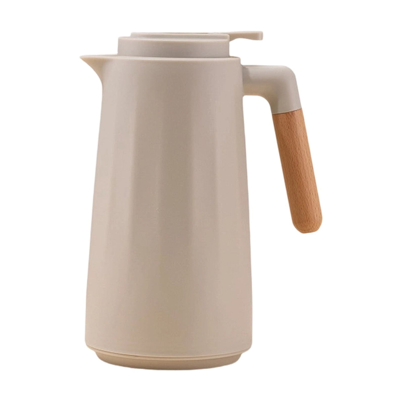 Home Use Glass Lined Insulated Coffee Carafe With Wooden Handle, Large Capacity Thermal Pitcher For Office Kitchen Hot Water,Khaki