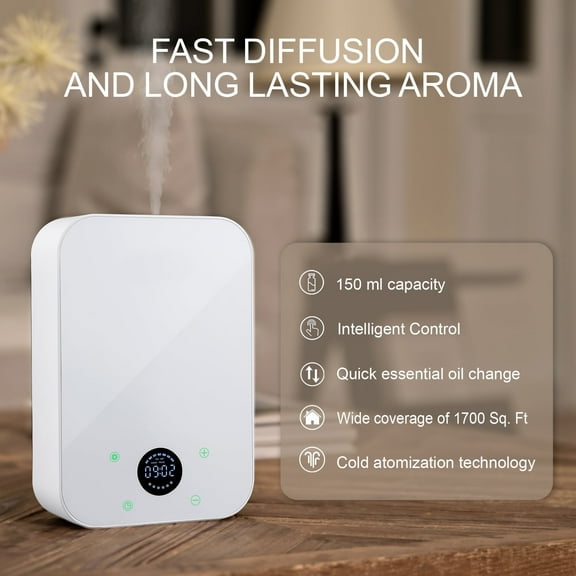 Smart Waterless Essential Oil Diffuser, 150ml, 1700 sq ft Coverage, White