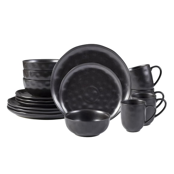 Home VSS, Stoneware Sky Star 16pc Organic Dinnerware Set, Black