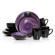 Home VSS Stoneware Sonoma 16pc Dinnerware Set, Outside Black + Inside Spinwash Purple