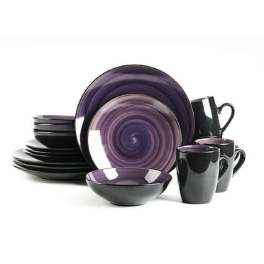Home VSS Stoneware Sonoma 16pc Dinnerware Set, Outside Black + Inside Spinwash Purple