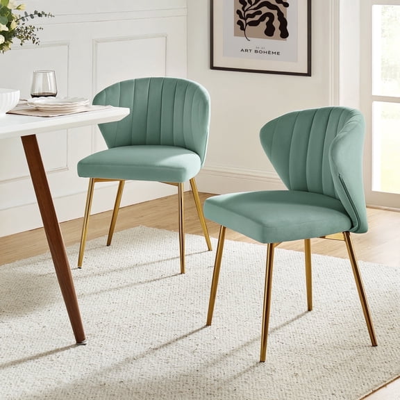 Tina's Home Home Velvet Dining Chairs Set of 2 Upholstered Wingback Accent Side Chairs Metal Legs Living Room Kitchen Sage