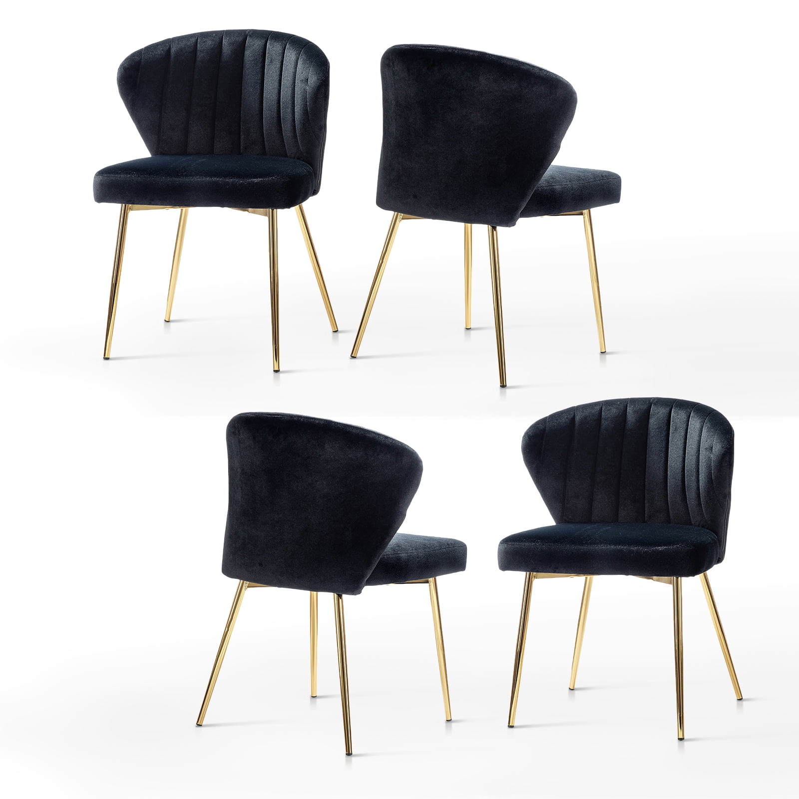 Home Velvet Upholstery Dining Chairs Set of 4 Channel Tufted Metal Legs ...