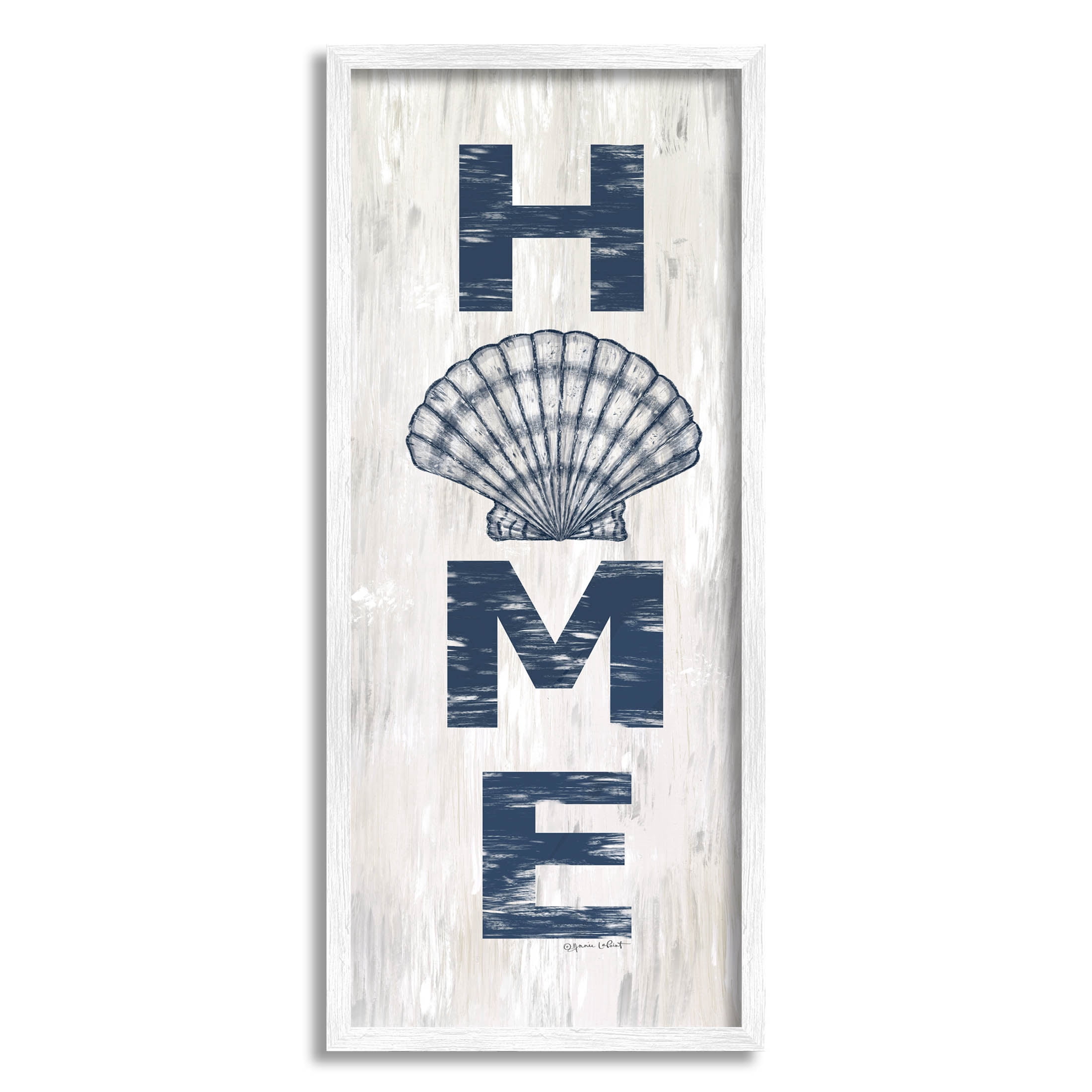 Home Vertical Clam Sign Coastal Graphic Art White Framed Art Print Wall Art